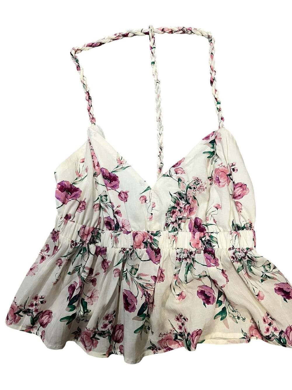 Forever 21 Floral Print Braided Strap Tank Top